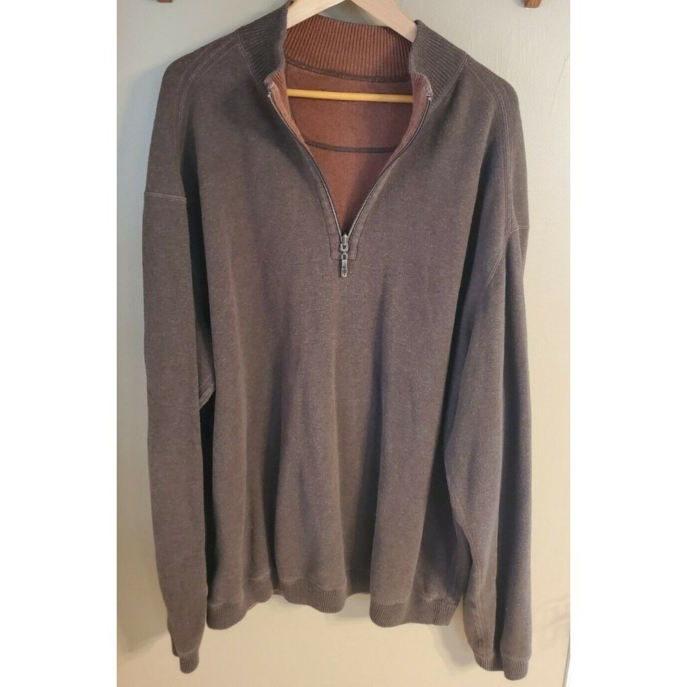 Men's Brown Quarter-Zip Tommy Bahamas Sweater, 2XL